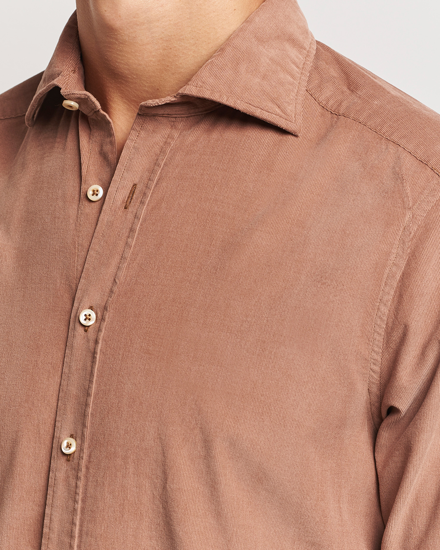 Men | Shirts | Stenströms | Slimline Cut Away Cord Shirt Light Brown