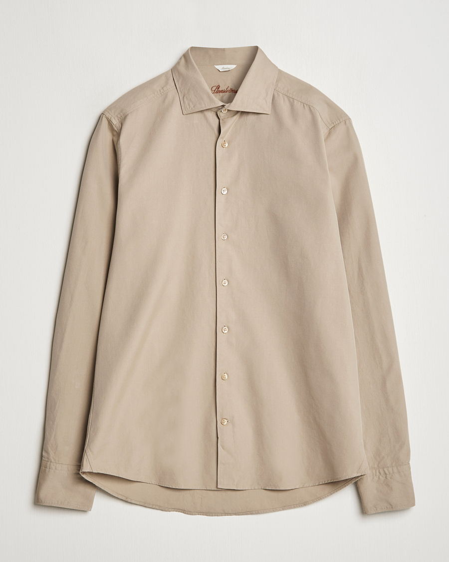 Men | Shirts | Stenströms | Slimline Cut Away Washed Twill Shirt Beige
