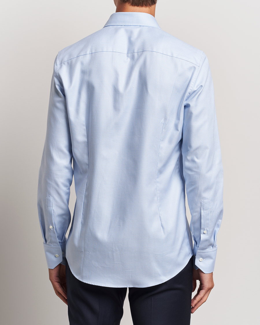 Men | Shirts | Stenströms | Slimline Houndstooth Cut Away Shirt Light Blue