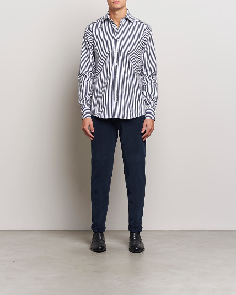 Men | Shirts | Stenströms | Slimline Striped Poplin Cut Away Shirt Blue
