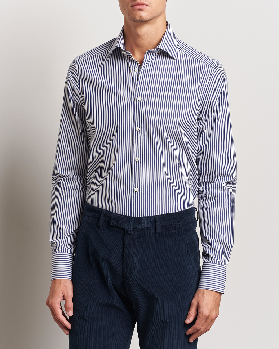 Men | Shirts | Stenströms | Slimline Striped Poplin Cut Away Shirt Blue