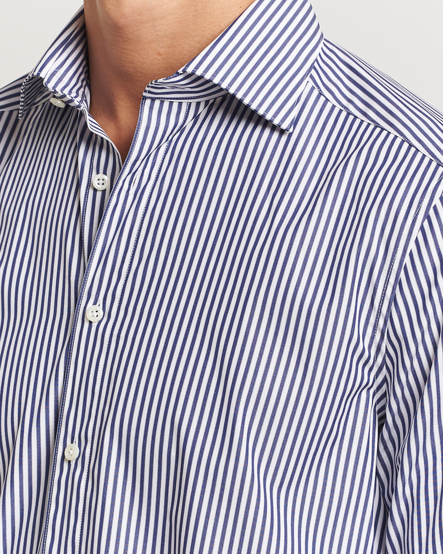Men | Shirts | Stenströms | Slimline Striped Poplin Cut Away Shirt Blue