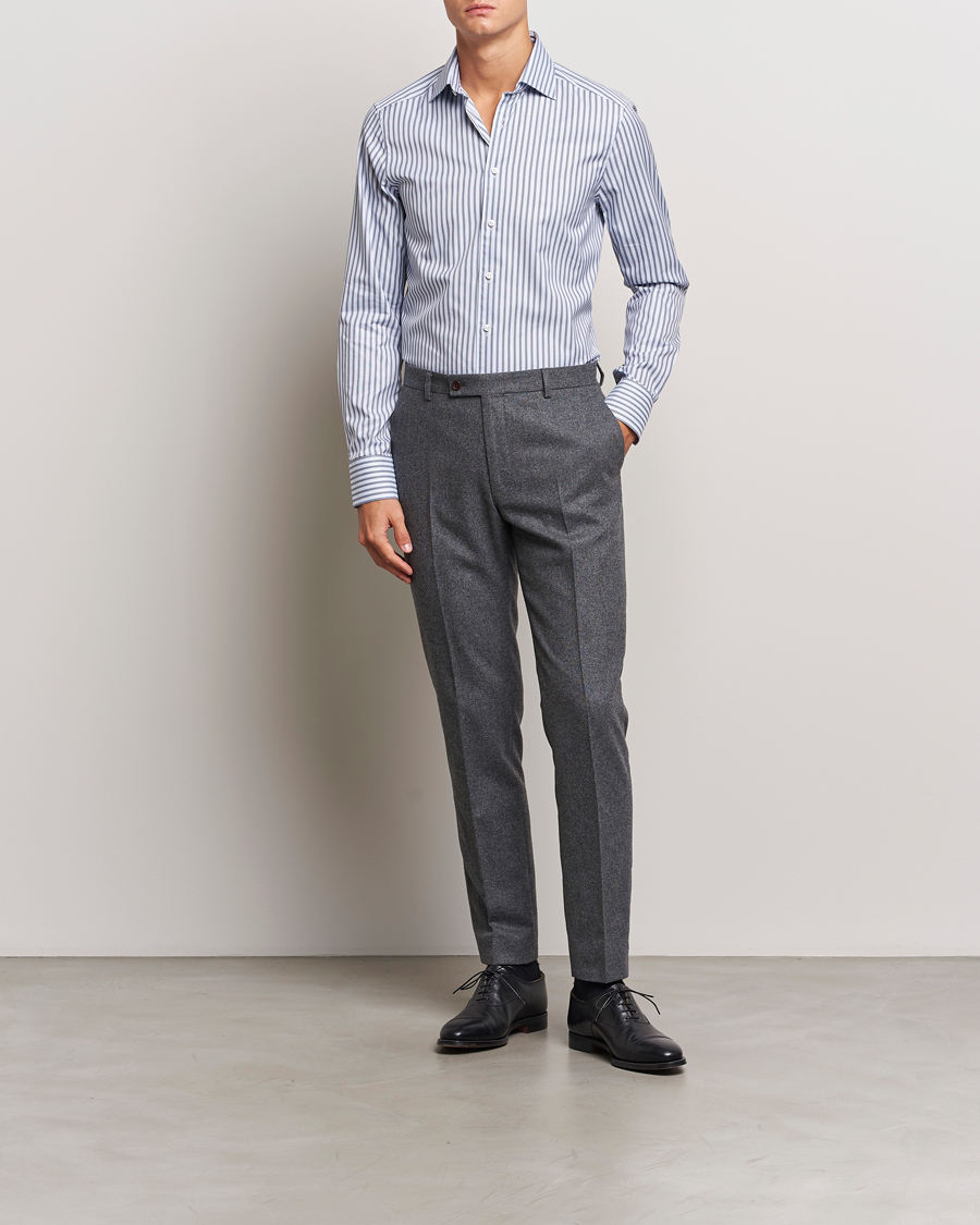 Men | Shirts | Stenströms | Slimline Striped Luxury Oxford Shirt Blue