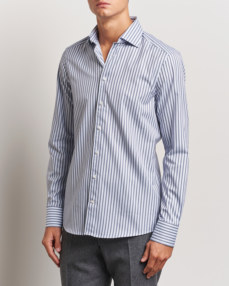 Men | Shirts | Stenströms | Slimline Striped Luxury Oxford Shirt Blue