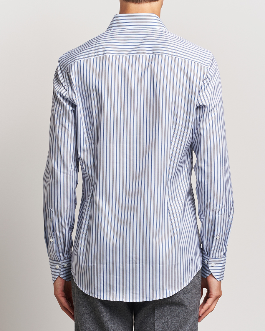 Men | Shirts | Stenströms | Slimline Striped Luxury Oxford Shirt Blue