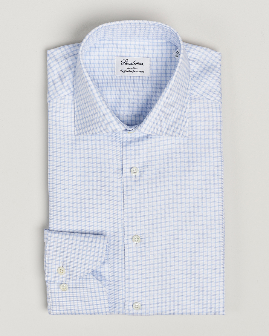 Men | Shirts | Stenströms | Slimline Mini Check Twill Shirt White/Blue