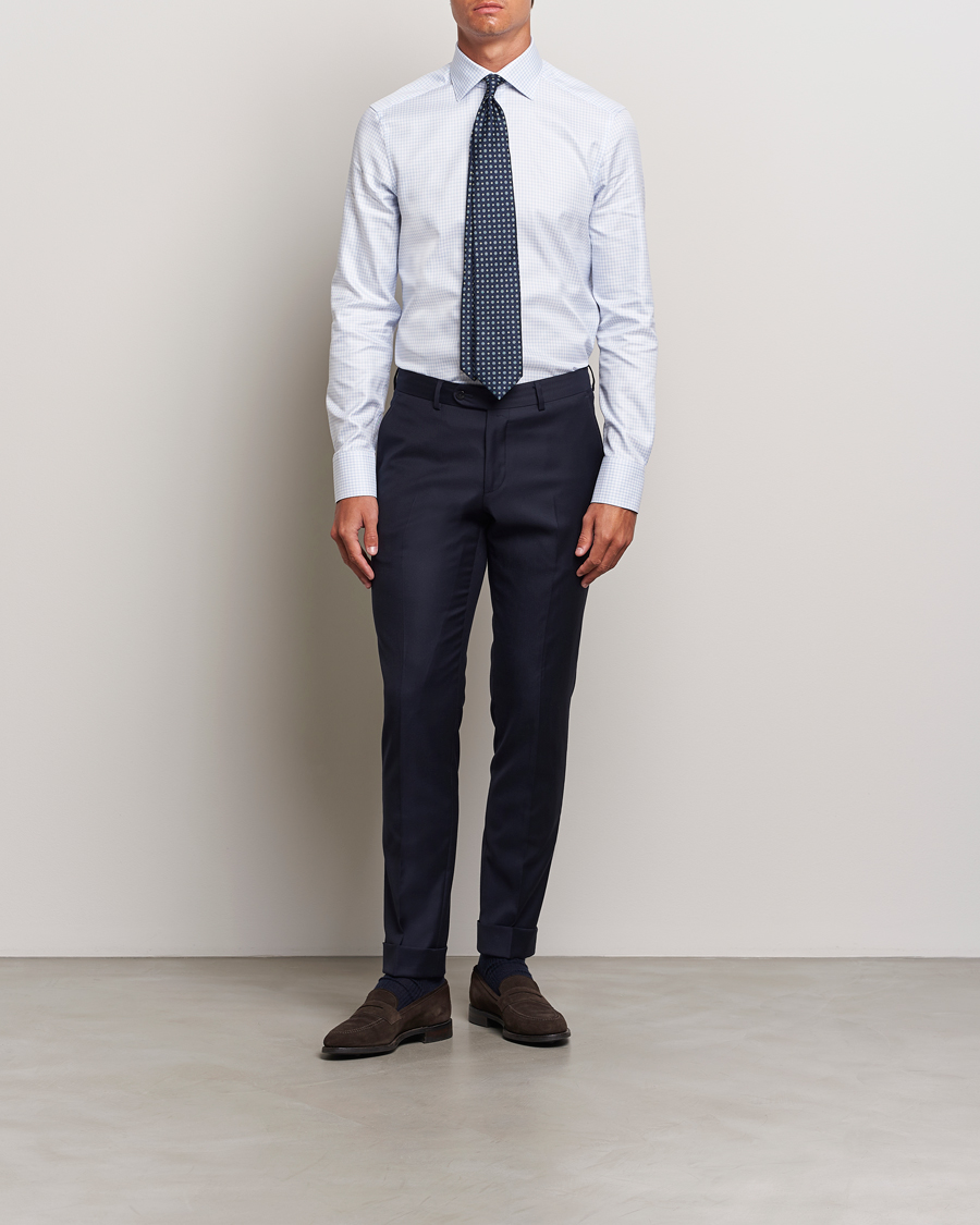 Men | Shirts | Stenströms | Slimline Mini Check Twill Shirt White/Blue