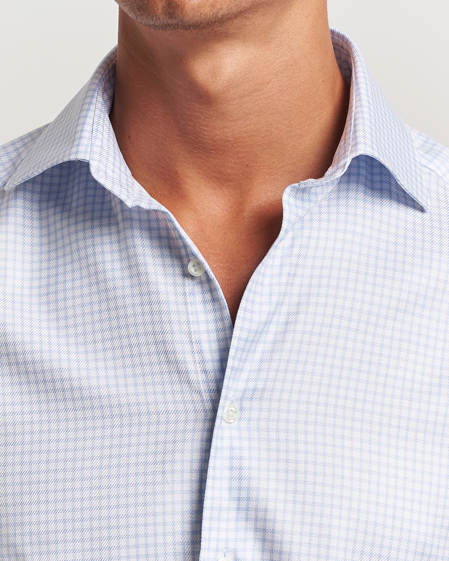 Men | Shirts | Stenströms | Slimline Mini Check Twill Shirt White/Blue