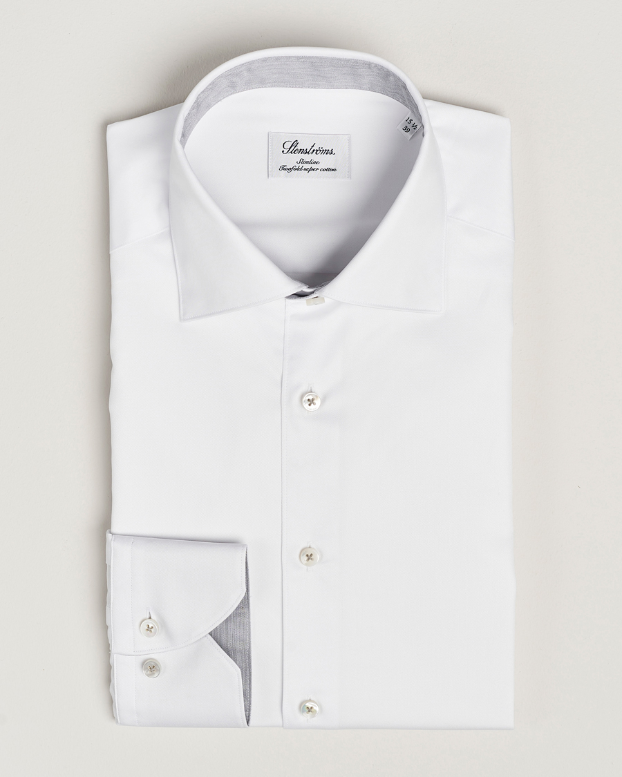 Men | Shirts | Stenströms | Slimline Contrast Cut Away Shirt White/Grey