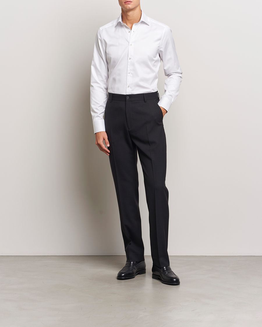 Men | Shirts | Stenströms | Slimline Contrast Cut Away Shirt White/Grey