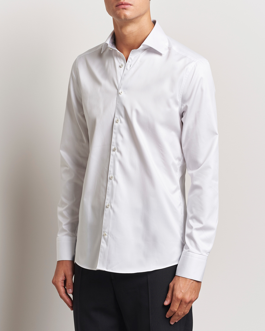 Men | Shirts | Stenströms | Slimline Contrast Cut Away Shirt White/Grey