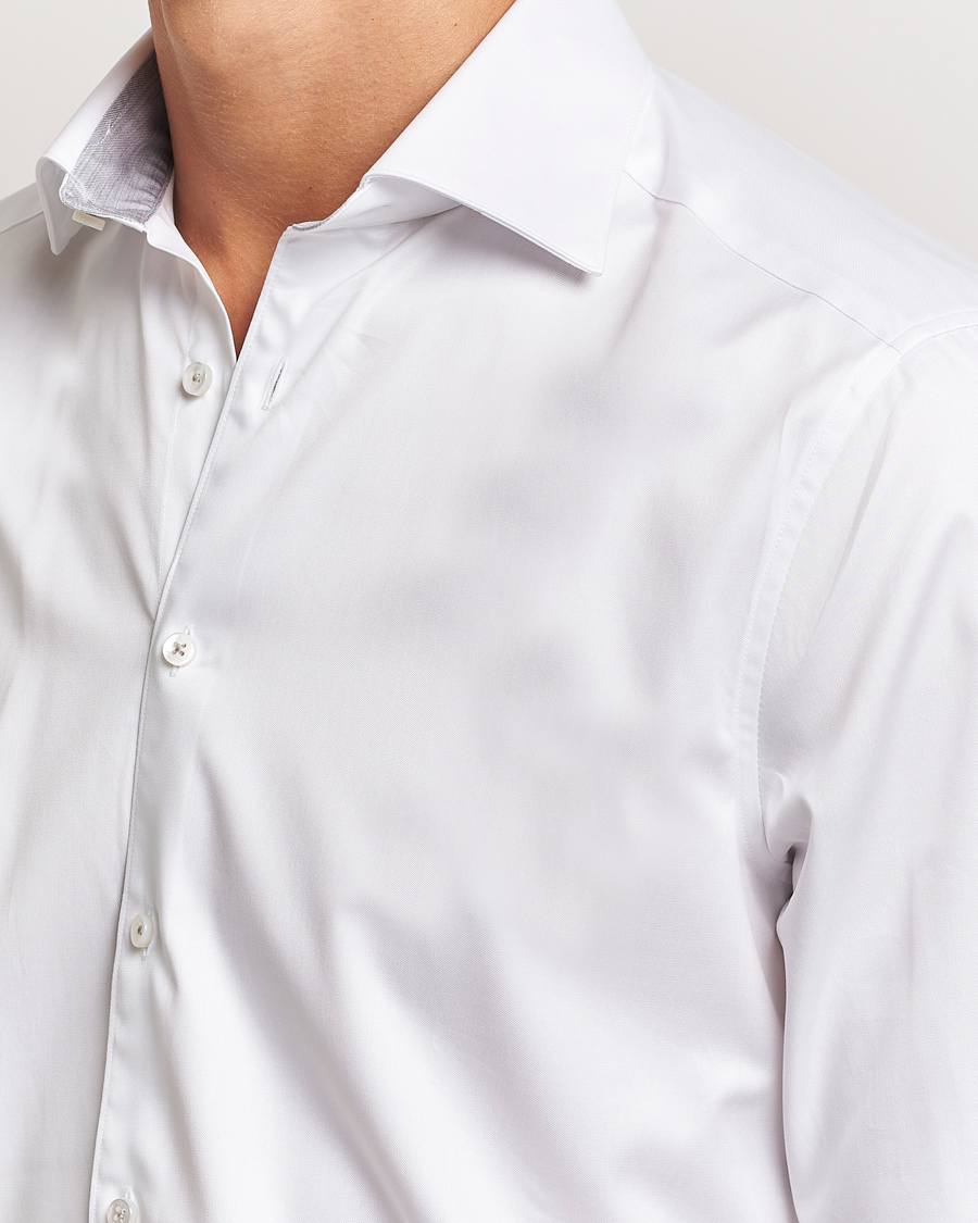 Men | Shirts | Stenströms | Slimline Contrast Cut Away Shirt White/Grey