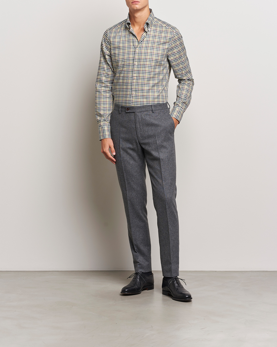 Men | Shirts | Stenströms | Slimline Small Check Button Down Shirt Green