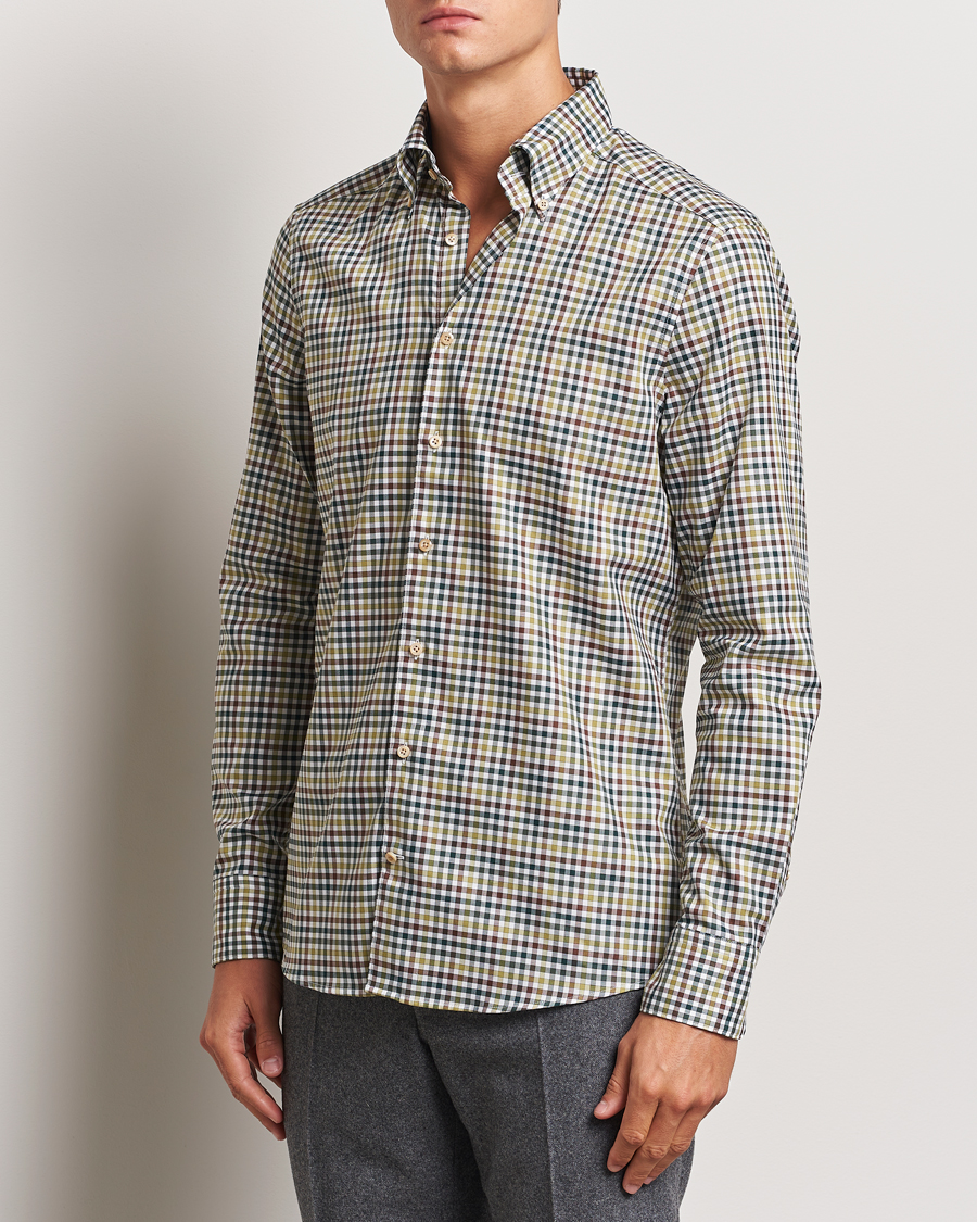Men | Shirts | Stenströms | Slimline Small Check Button Down Shirt Green