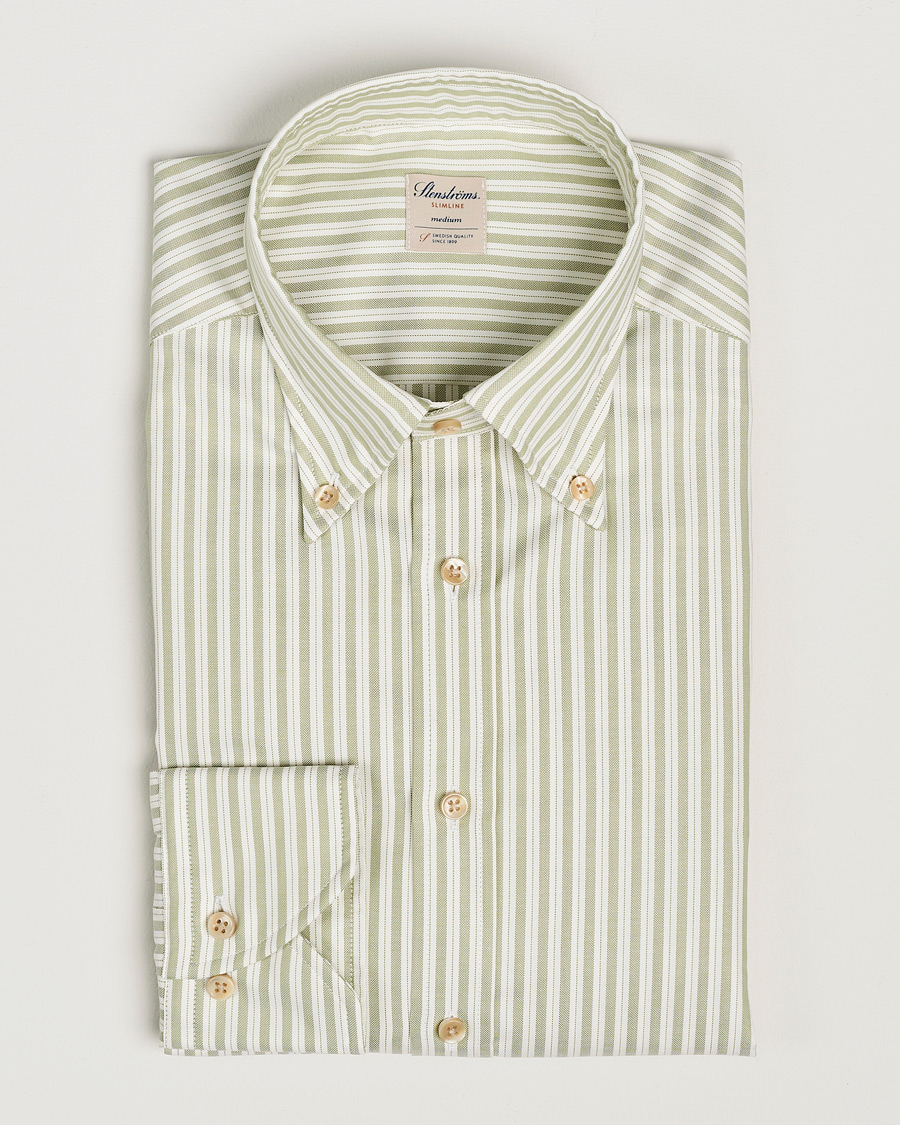 Men | Shirts | Stenströms | Slimline Vintage Stripe Oxford Shirt Green