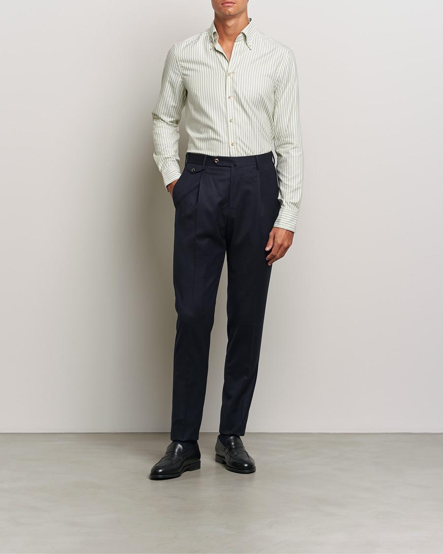 Men | Shirts | Stenströms | Slimline Vintage Stripe Oxford Shirt Green