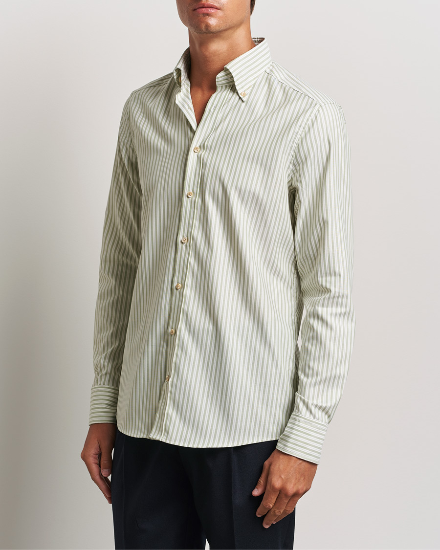 Men | Shirts | Stenströms | Slimline Vintage Stripe Oxford Shirt Green