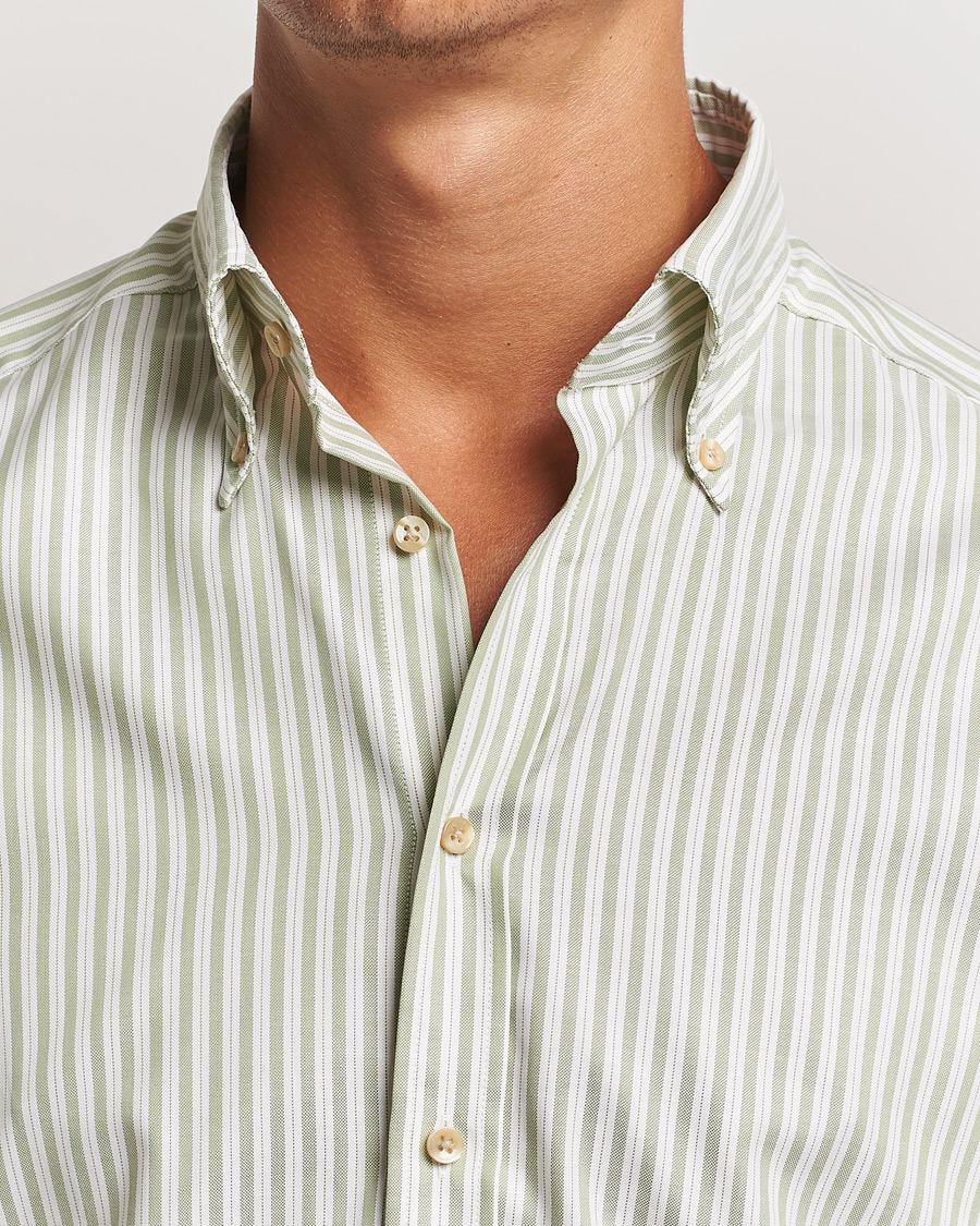 Men | Shirts | Stenströms | Slimline Vintage Stripe Oxford Shirt Green
