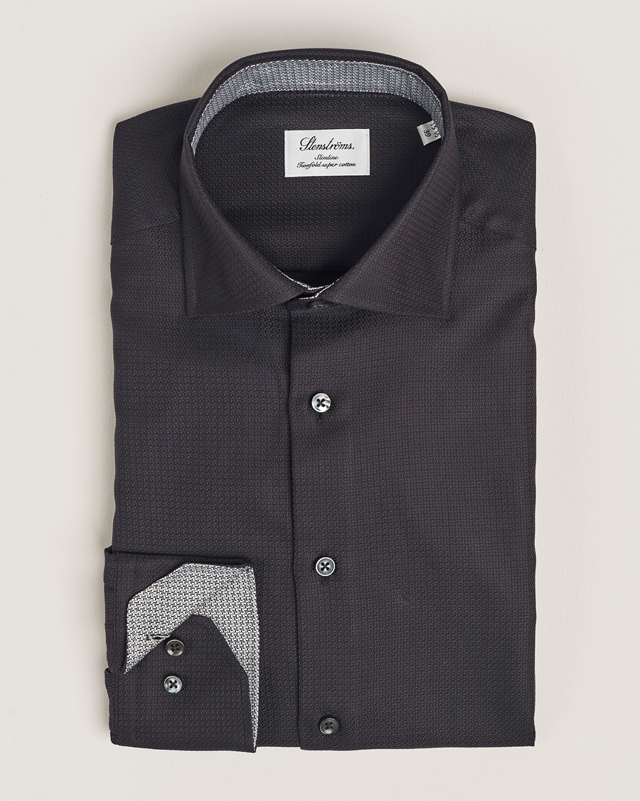 Men | Shirts | Stenströms | Slimline Structure Contrast Cut Away Shirt Black