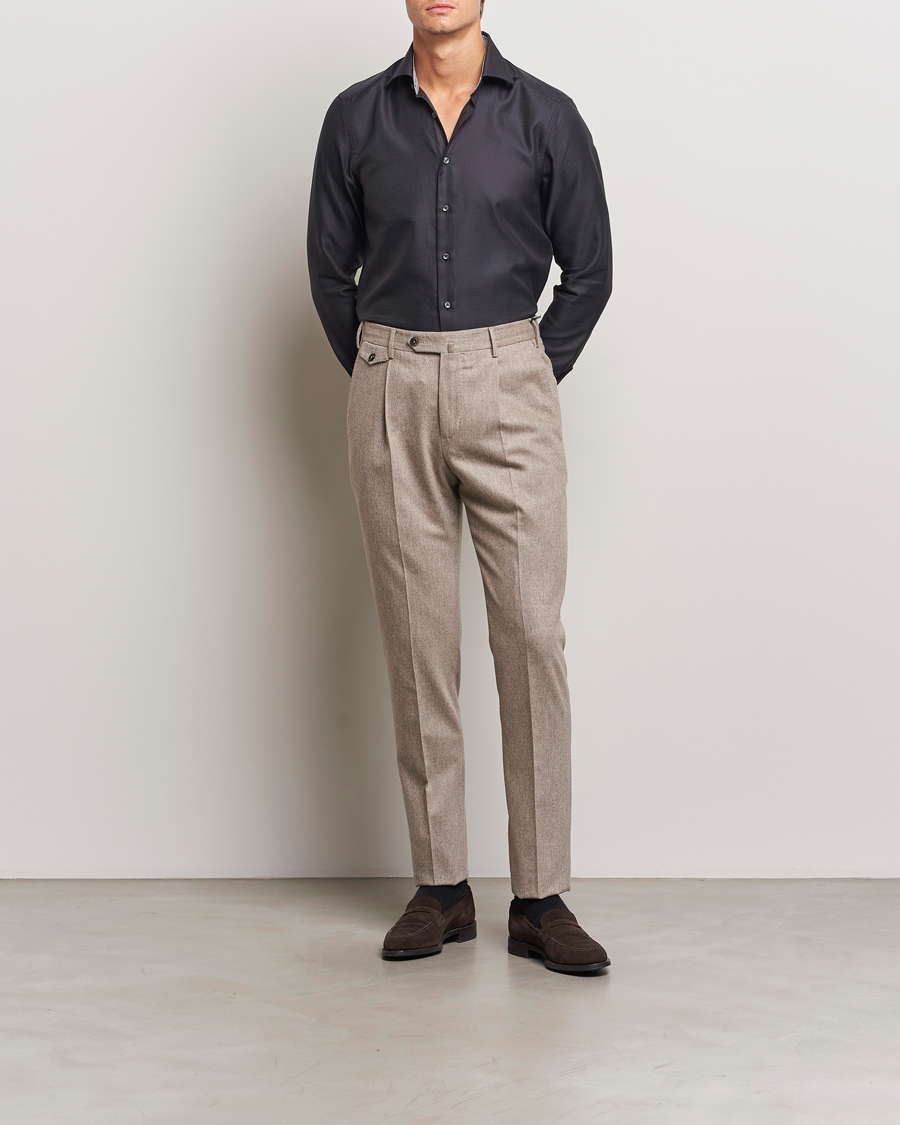 Men | Shirts | Stenströms | Slimline Structure Contrast Cut Away Shirt Black