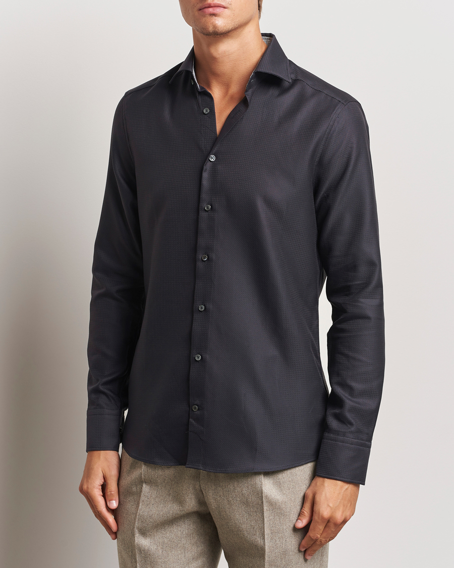 Men | Shirts | Stenströms | Slimline Structure Contrast Cut Away Shirt Black