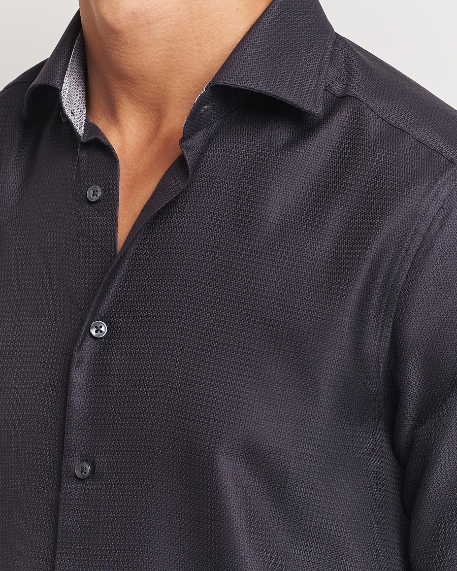 Men | Shirts | Stenströms | Slimline Structure Contrast Cut Away Shirt Black