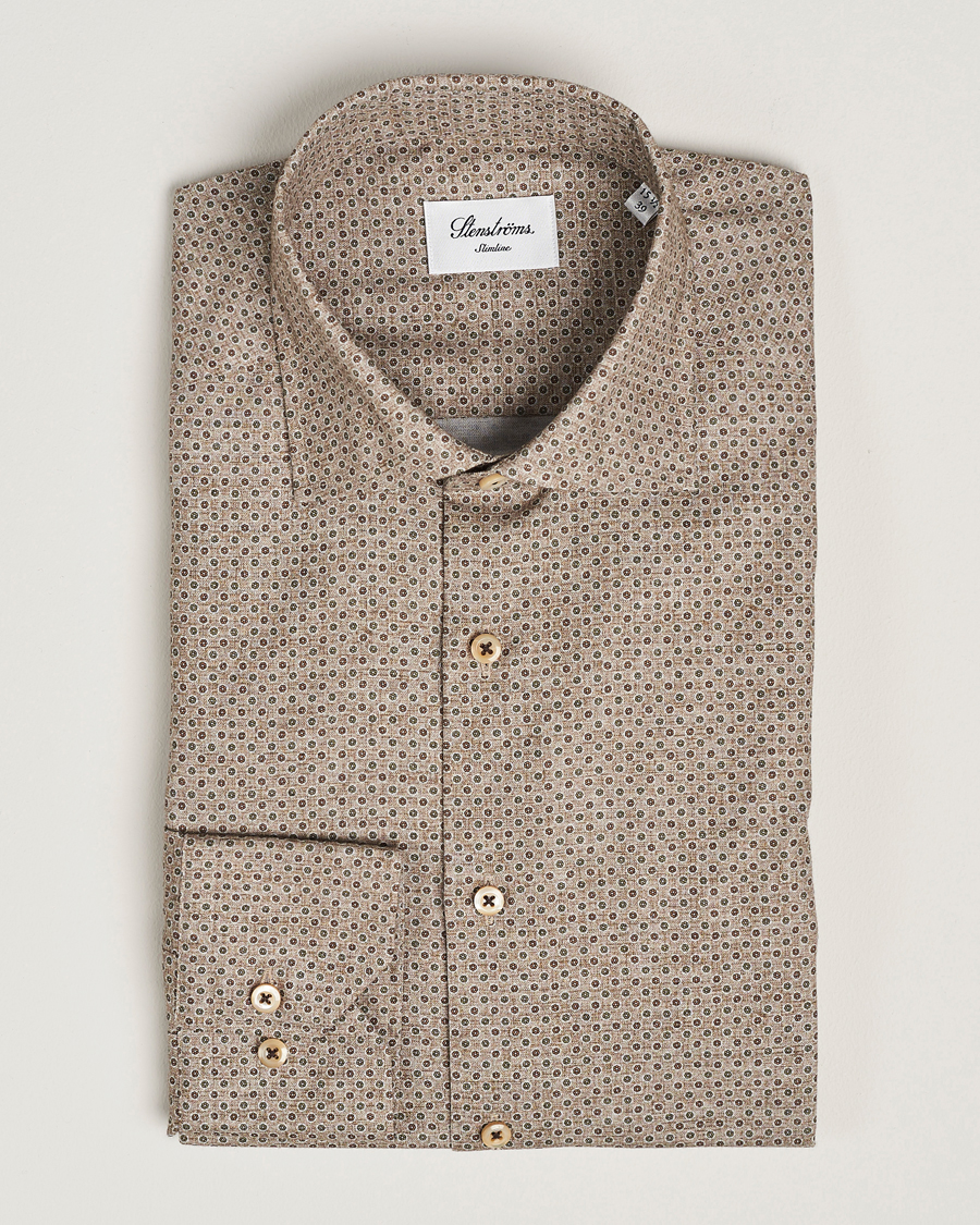 Men | Shirts | Stenströms | Slimline Brushed Printed Cut Away Shirt Beige