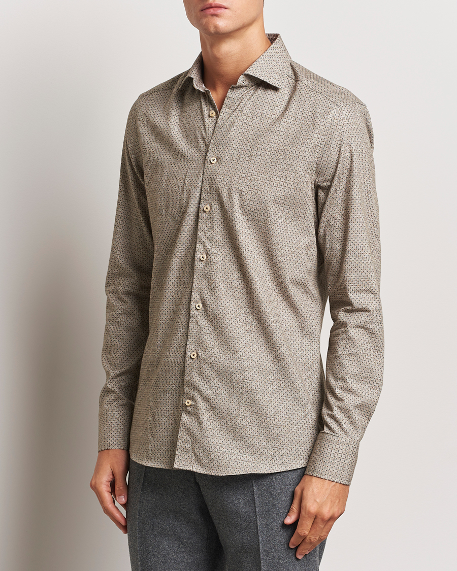 Men | Shirts | Stenströms | Slimline Brushed Printed Cut Away Shirt Beige