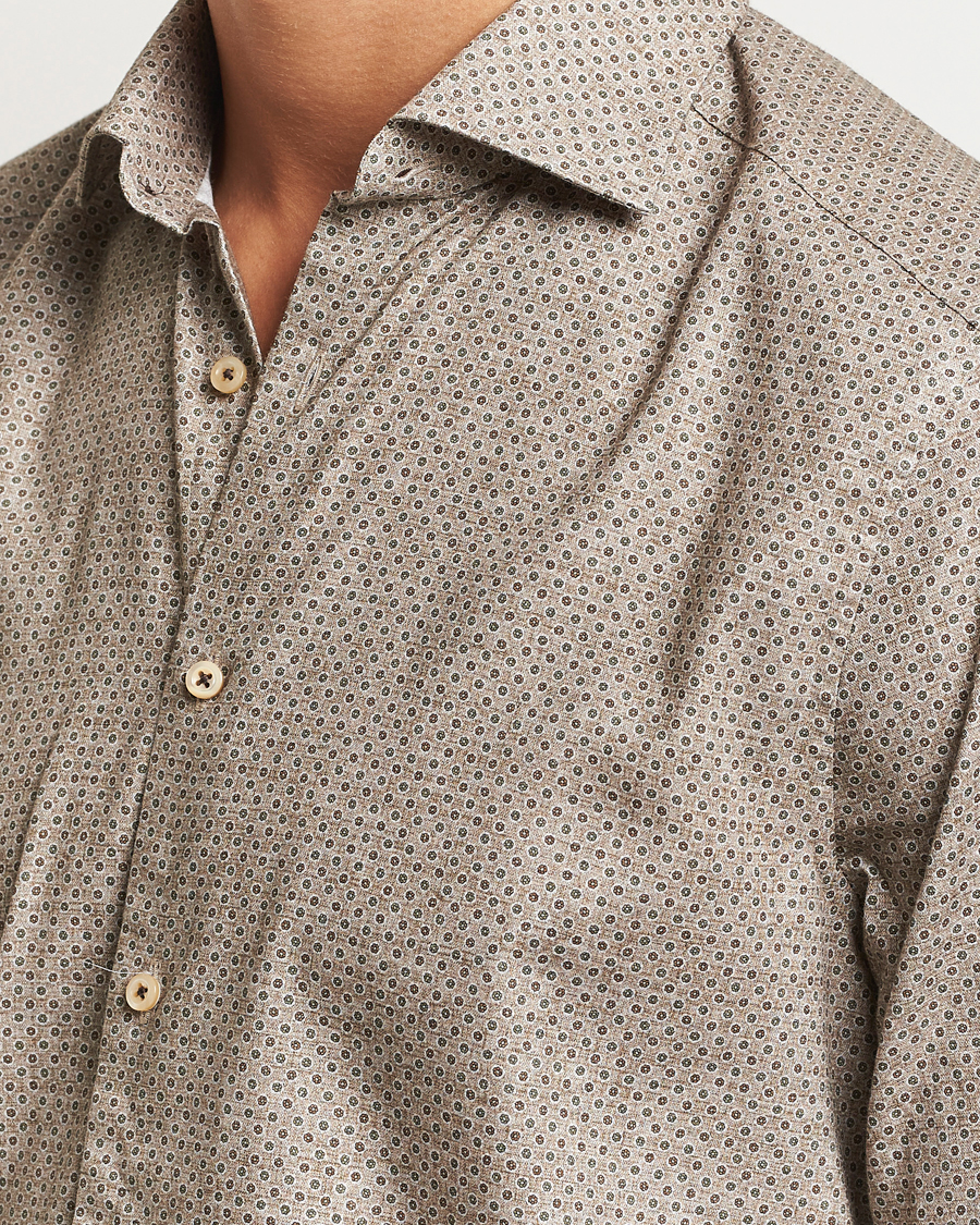Men | Shirts | Stenströms | Slimline Brushed Printed Cut Away Shirt Beige