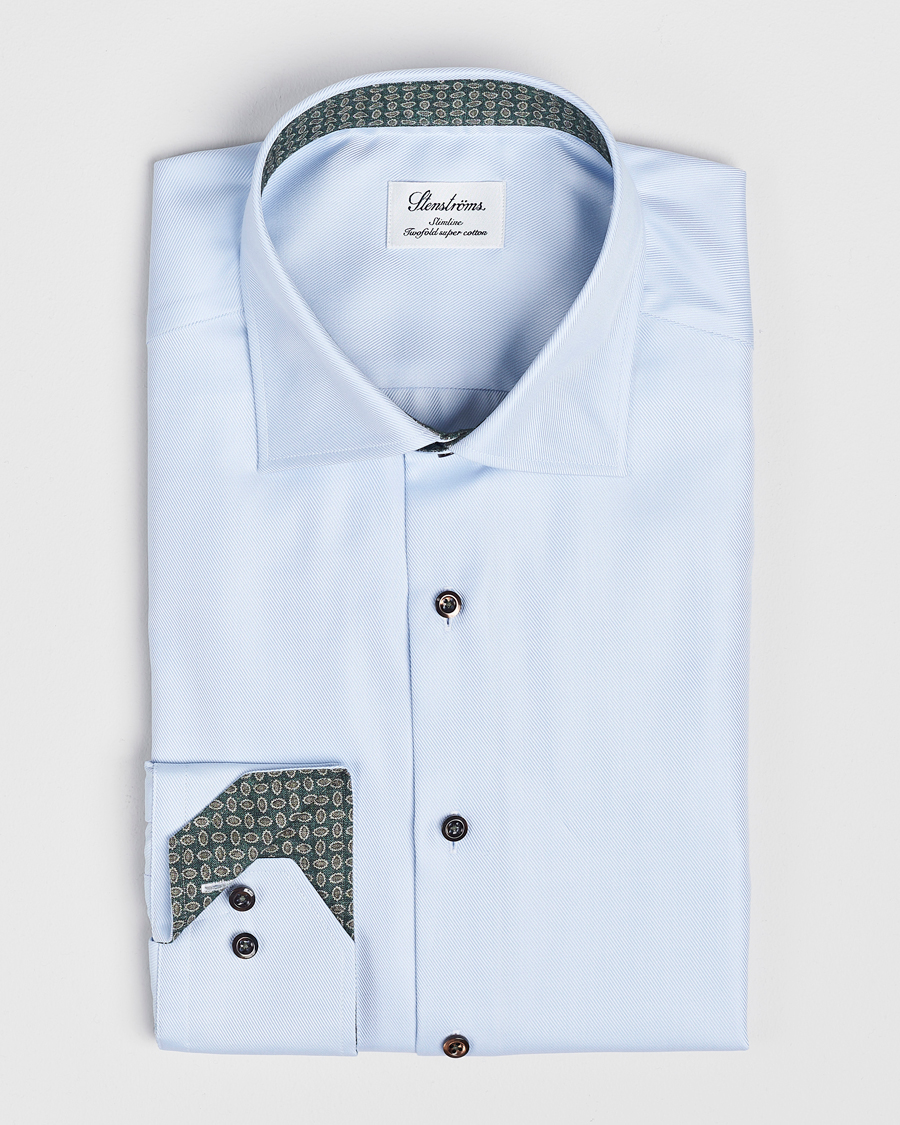 Men | Shirts | Stenströms | Slimline Superior Twill Contrast Shirt Blue