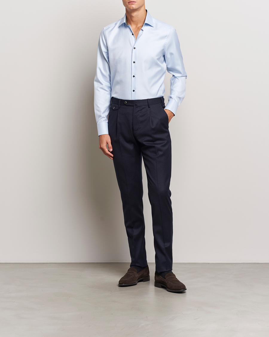 Men | Shirts | Stenströms | Slimline Superior Twill Contrast Shirt Blue