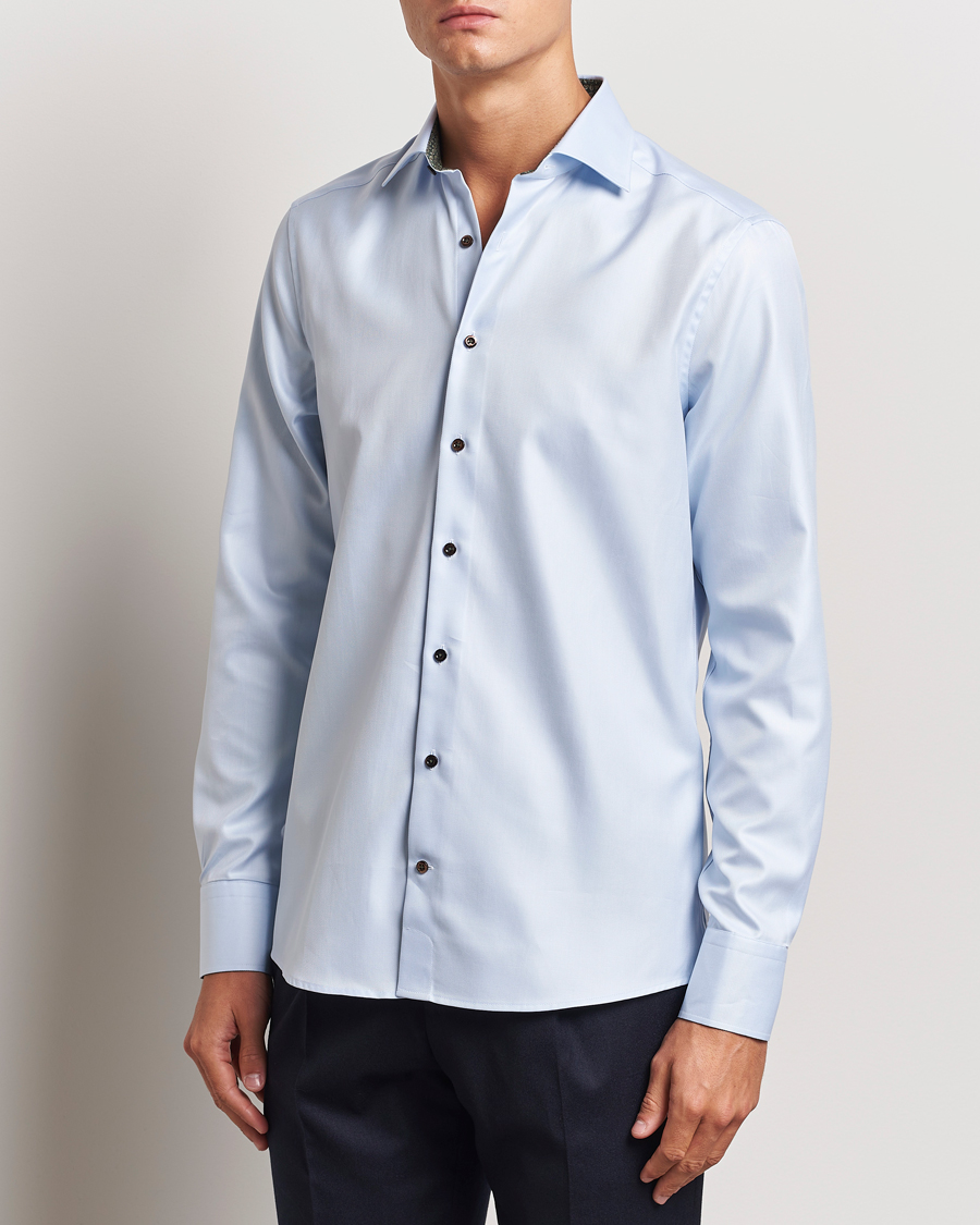 Men | Shirts | Stenströms | Slimline Superior Twill Contrast Shirt Blue