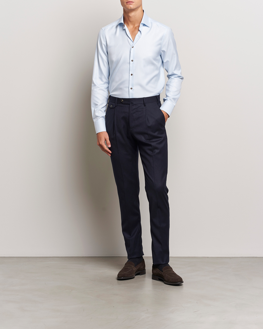 Men | Shirts | Stenströms | Slimline Houndstooth Contrast Shirt Blue