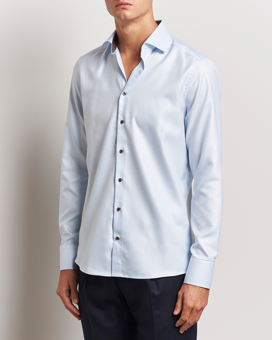 Men | Shirts | Stenströms | Slimline Houndstooth Contrast Shirt Blue