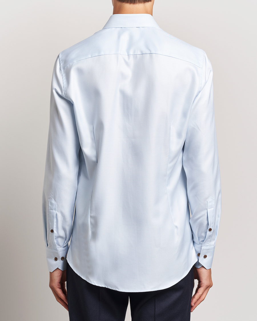 Men | Shirts | Stenströms | Slimline Houndstooth Contrast Shirt Blue