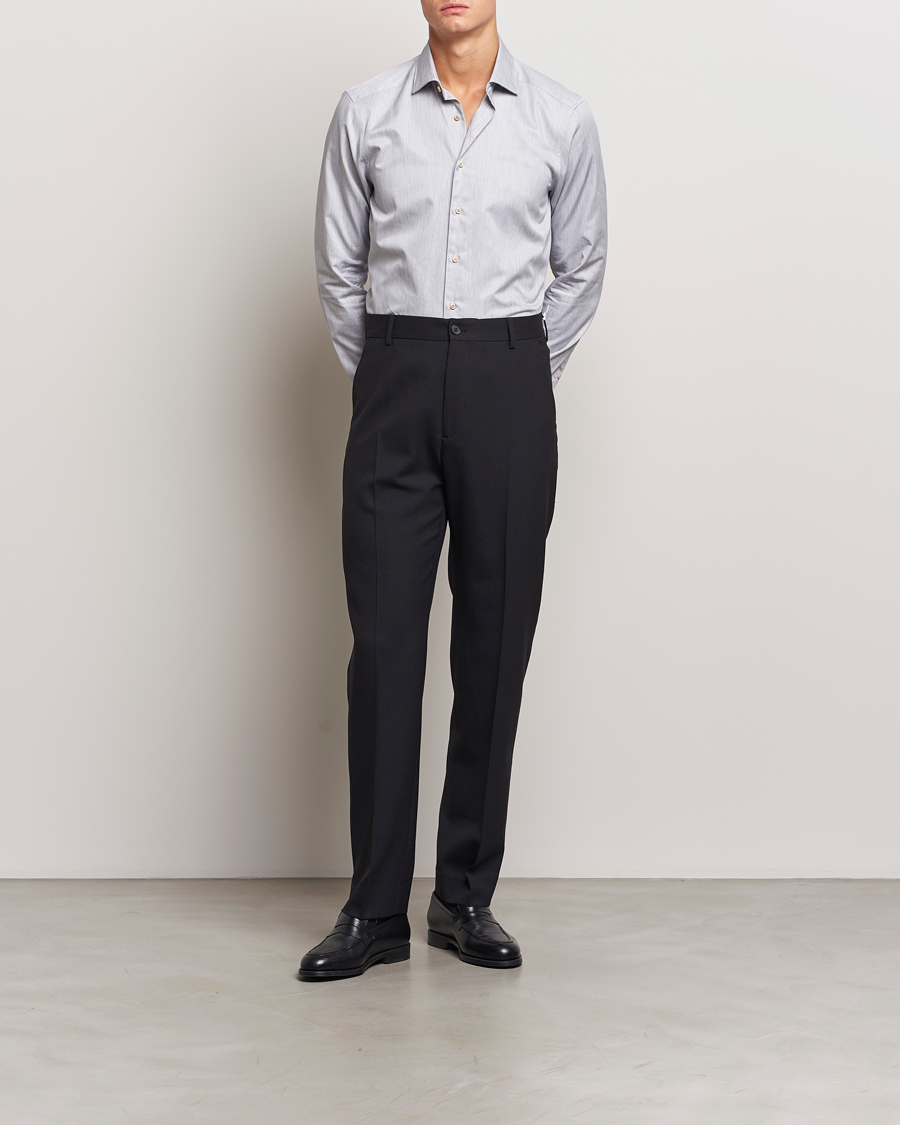 Men | Shirts | Stenströms | Slimline Twill Melange Cut Away Shirt Grey