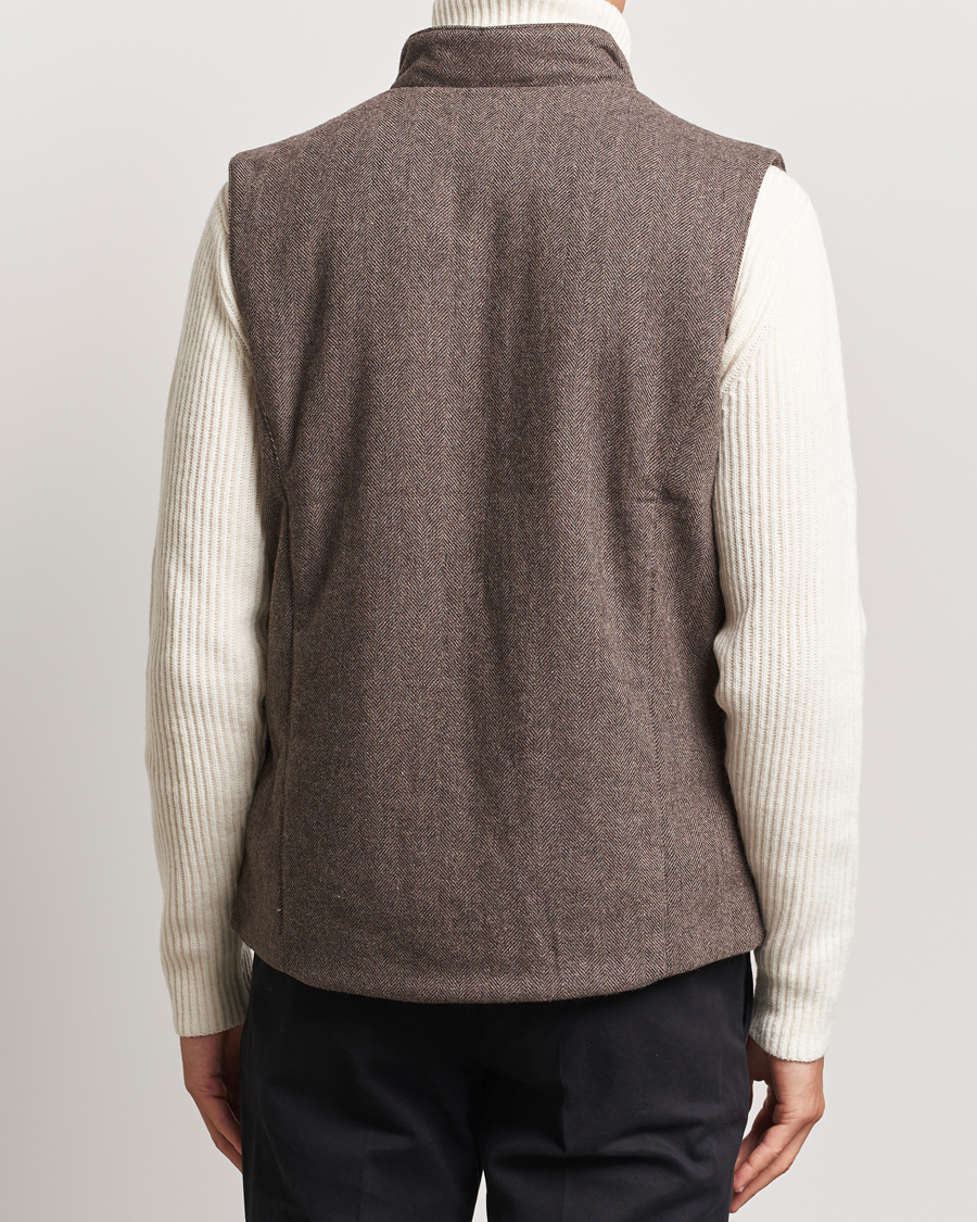 Men | Coats & Jackets | Stenströms | Alcantara Detail Herringbone Wool Vest Dark Brown