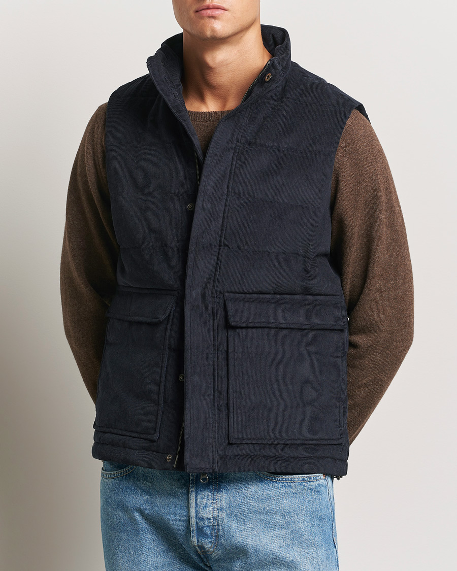 Men | Coats & Jackets | Stenströms | Pocket Corduroy Vest Navy