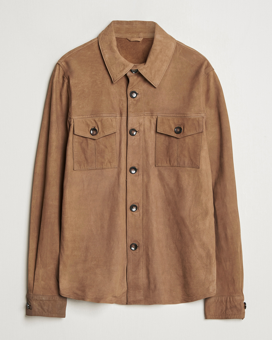 Men | Shirts | Stenströms | Lamb Suede Overshirt Brown