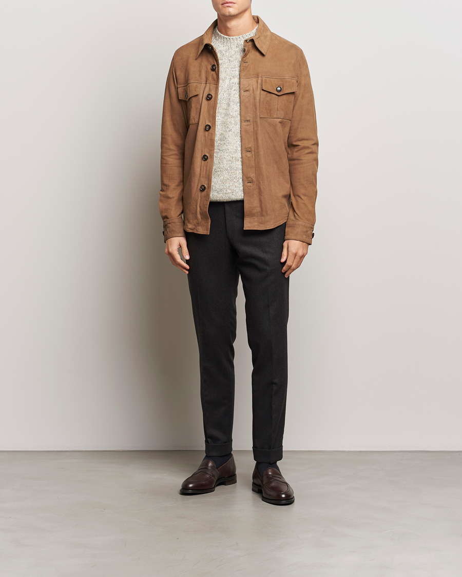 Men | Shirts | Stenströms | Lamb Suede Overshirt Brown