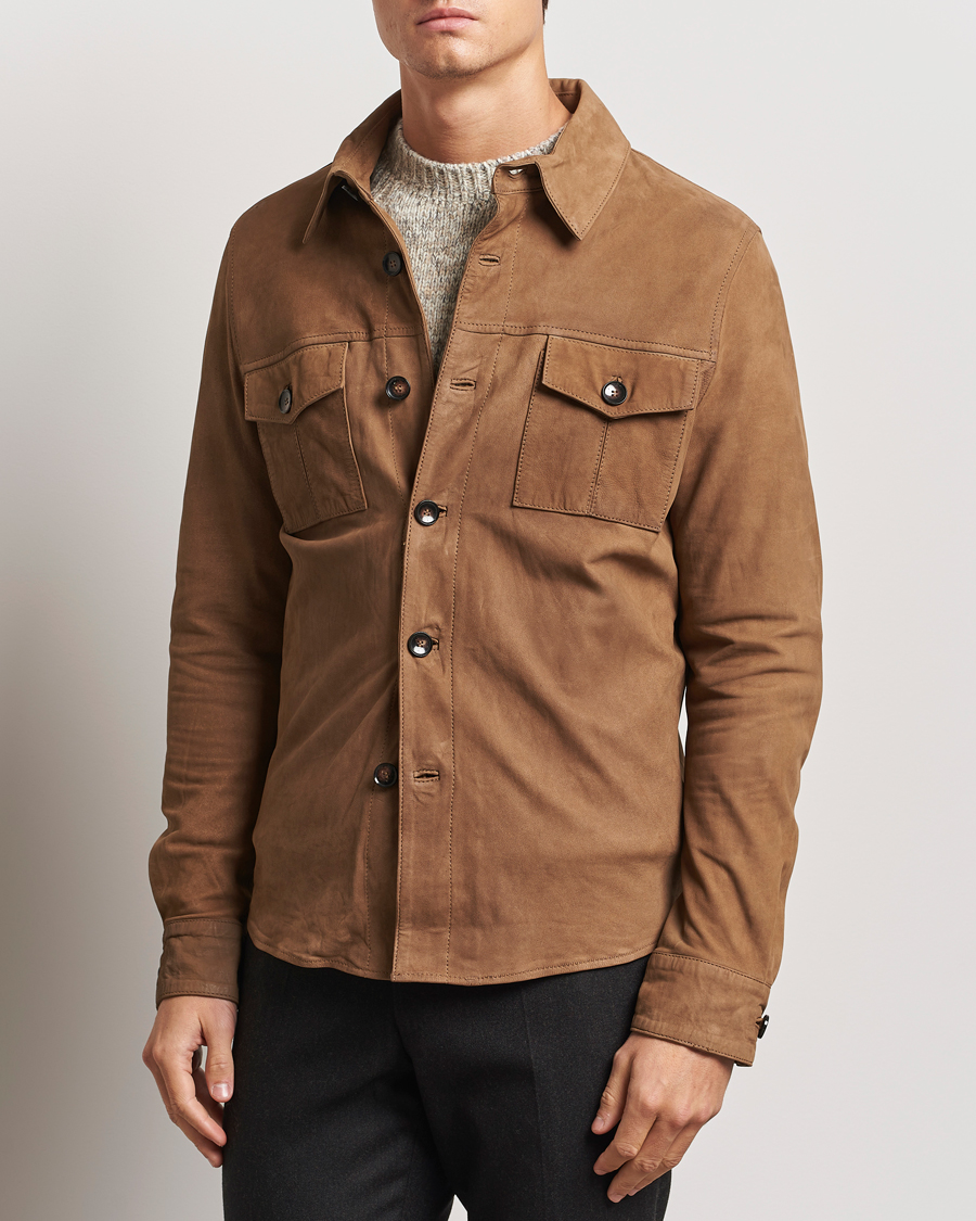 Men | Shirts | Stenströms | Lamb Suede Overshirt Brown