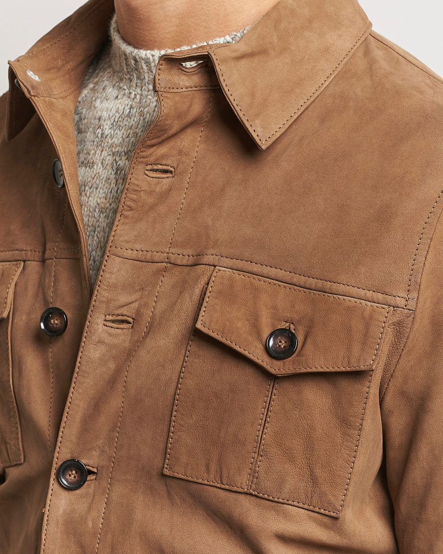 Men | Shirts | Stenströms | Lamb Suede Overshirt Brown