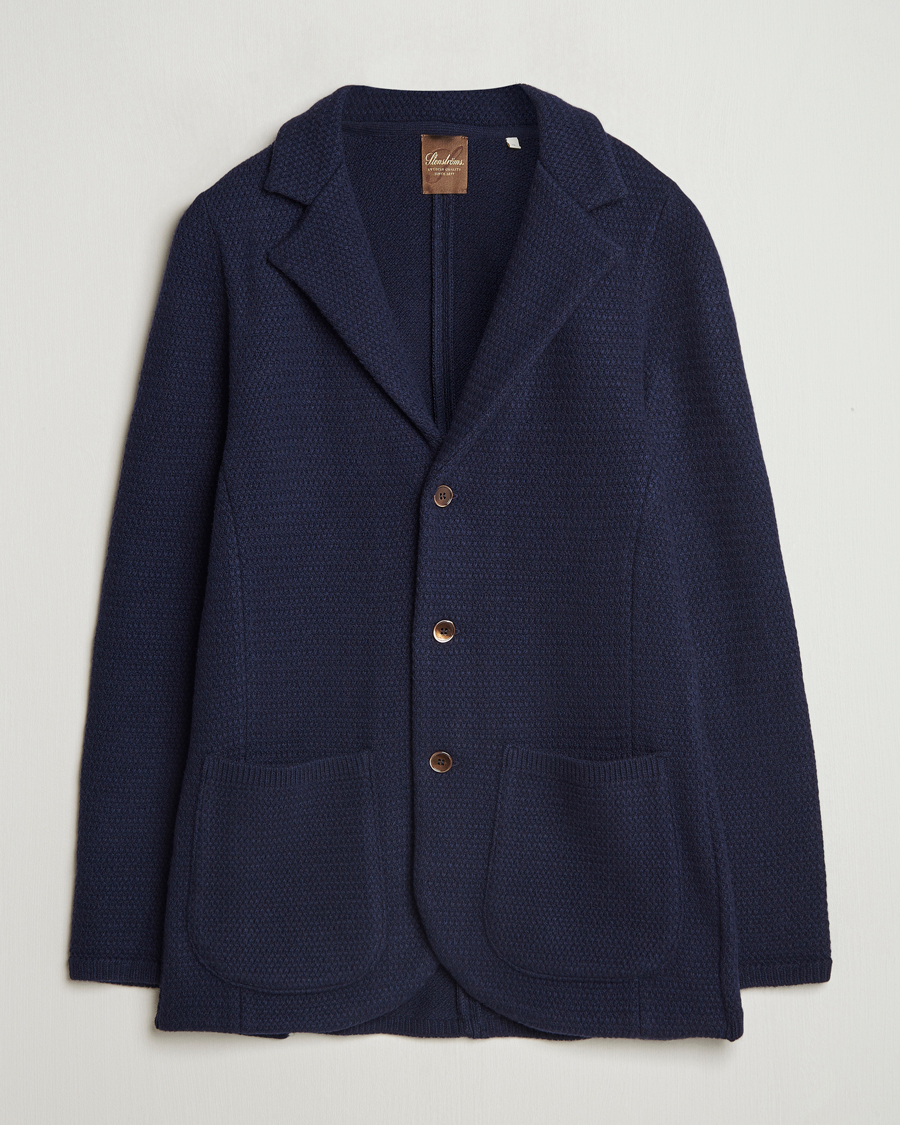 Men | Blazers | Stenströms | Knitted Textured Merino Wool Blazer Navy