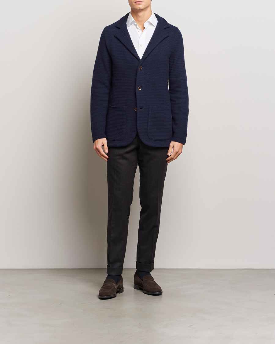 Men | Blazers | Stenströms | Knitted Textured Merino Wool Blazer Navy
