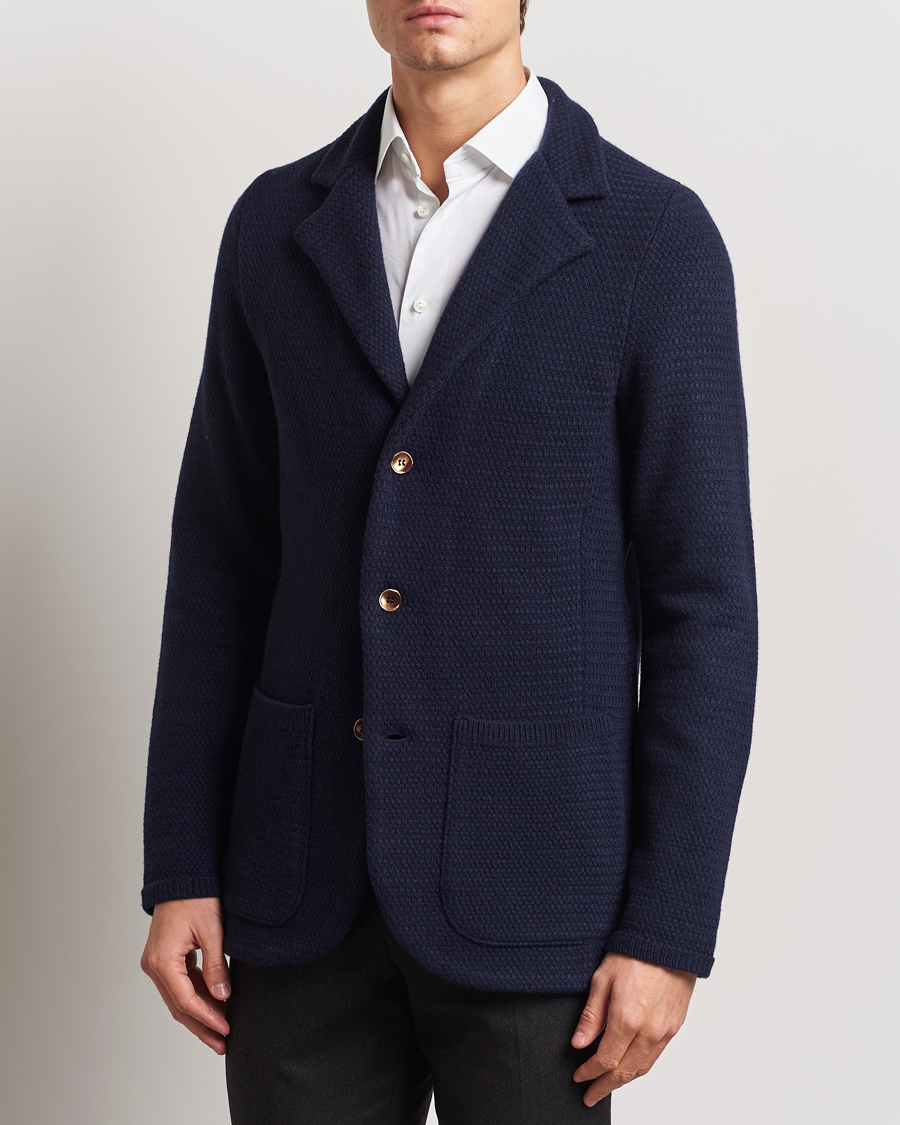 Men | Blazers | Stenströms | Knitted Textured Merino Wool Blazer Navy