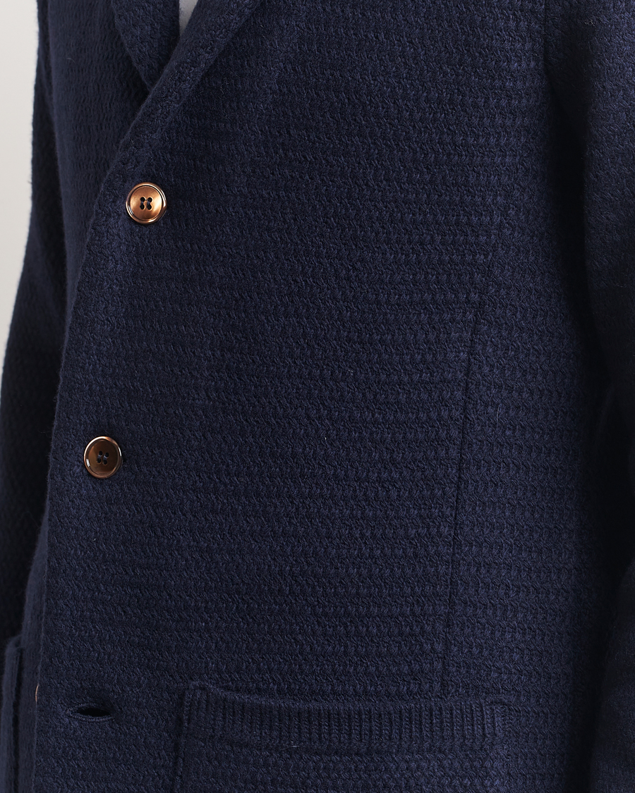 Men | Blazers | Stenströms | Knitted Textured Merino Wool Blazer Navy