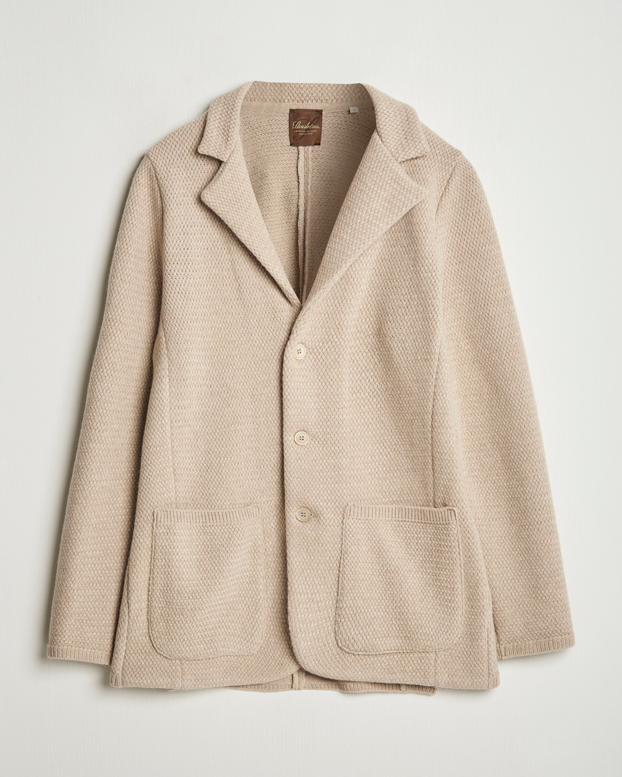 Men | Blazers | Stenströms | Knitted Textured Merino Wool Blazer Beige