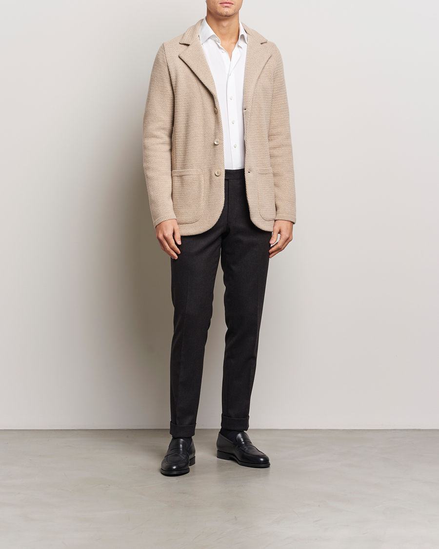 Men | Blazers | Stenströms | Knitted Textured Merino Wool Blazer Beige