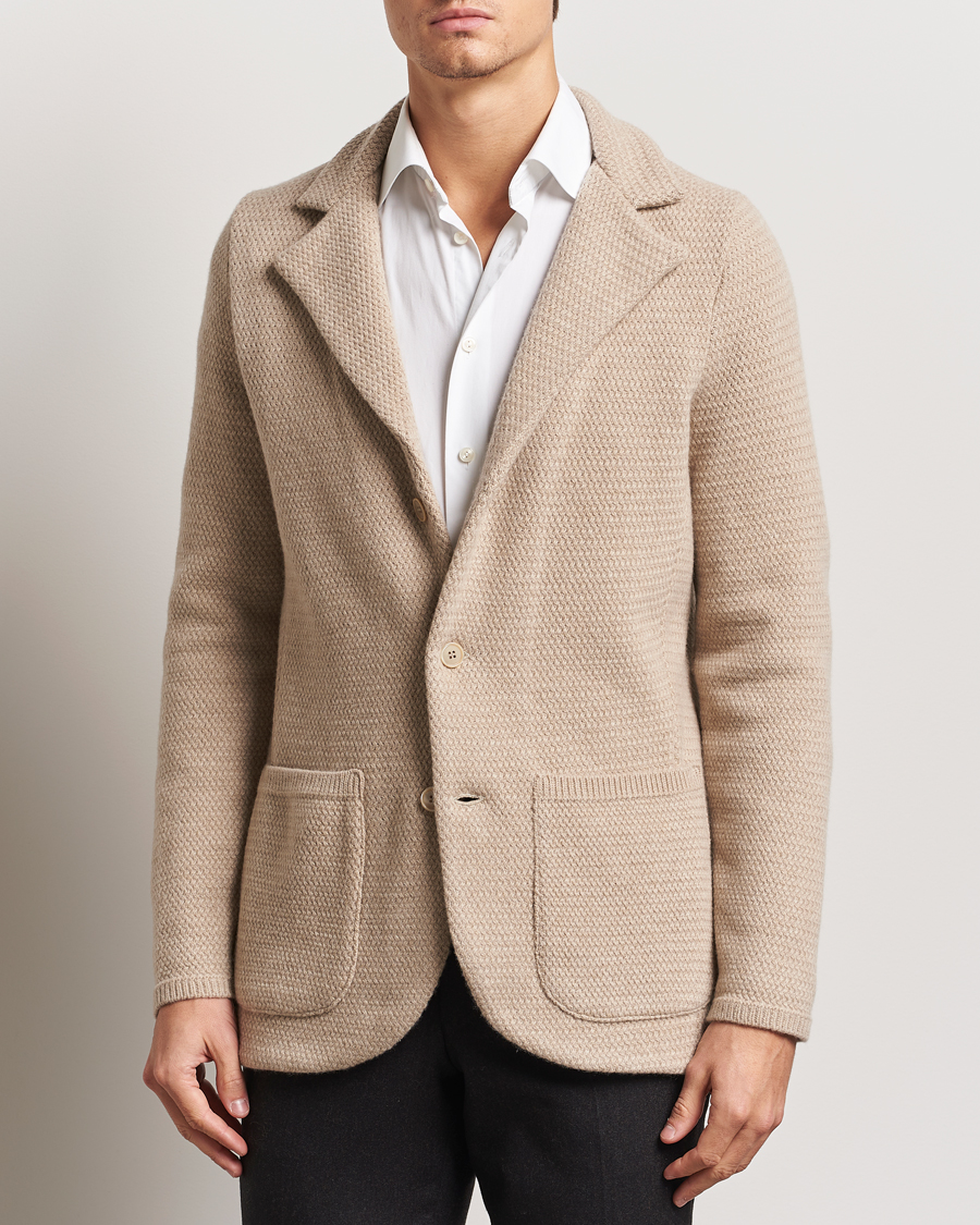 Men | Blazers | Stenströms | Knitted Textured Merino Wool Blazer Beige