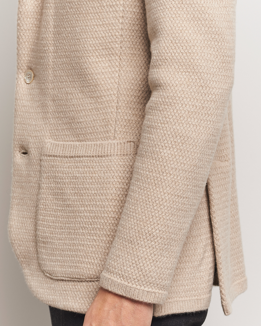 Men | Blazers | Stenströms | Knitted Textured Merino Wool Blazer Beige